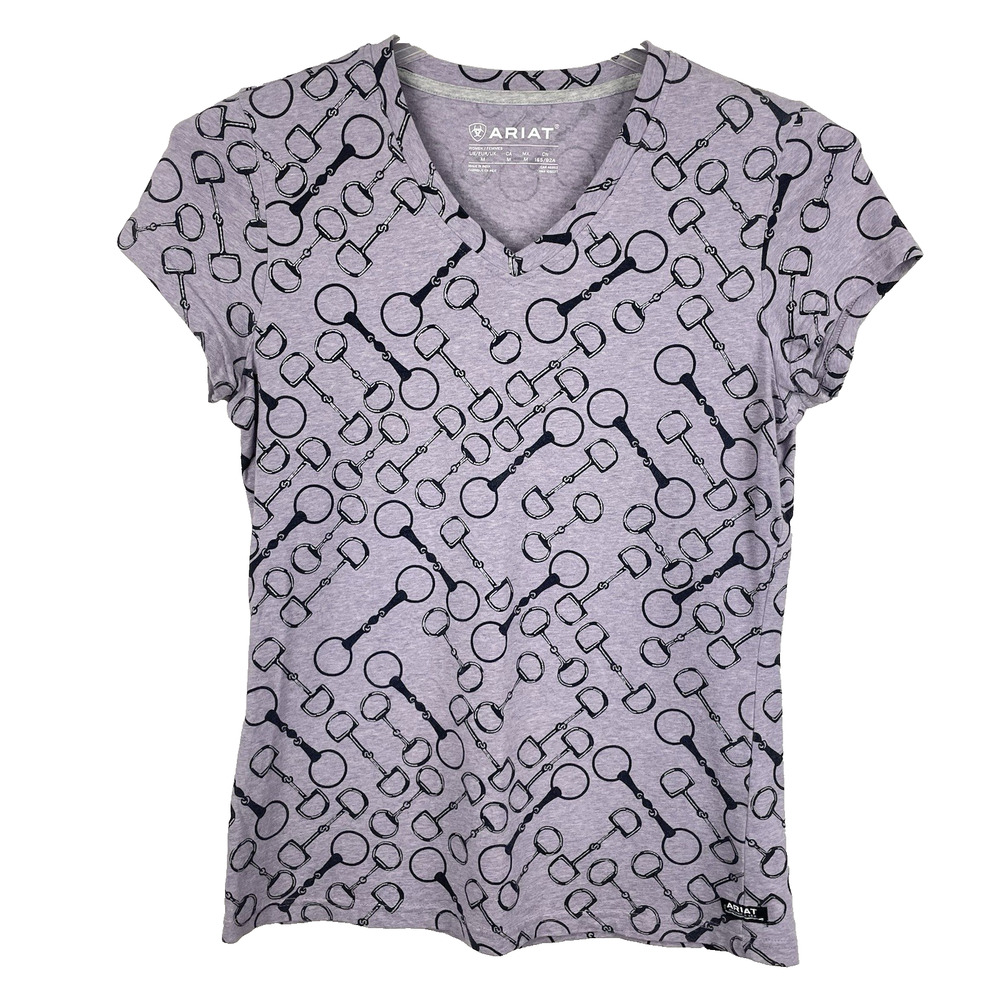 Ariat Snaffle Bit T-Shirt Womens M Lavender Equestrian V-Neck Horse Girl Classic